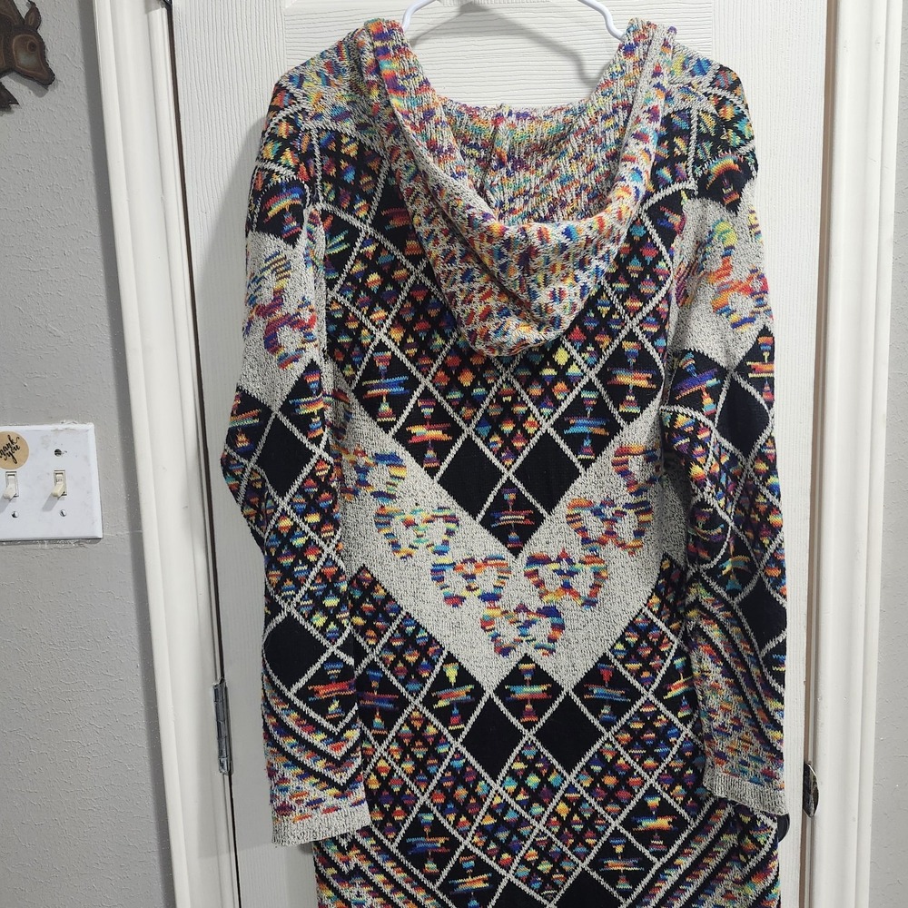 Pinklicious Hooded Cardigan Sweater M Colorful Boho Aztec Long Duster - Picture 11 of 16